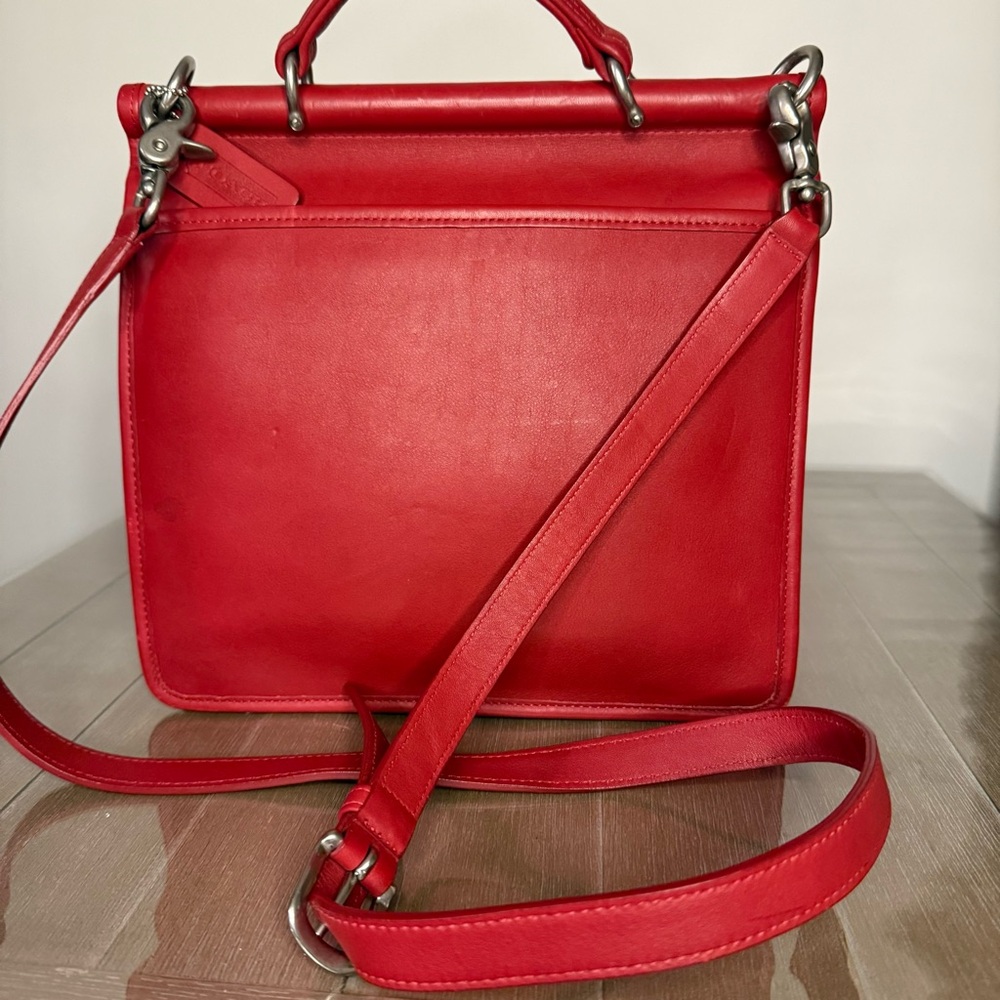 Vintage Red Willis 9927 Coach Vibrant Red Leather Satchel - Picture 2 of 9
